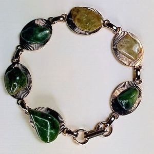 60's 70's Gold Disco Link Green Agate Bracelet